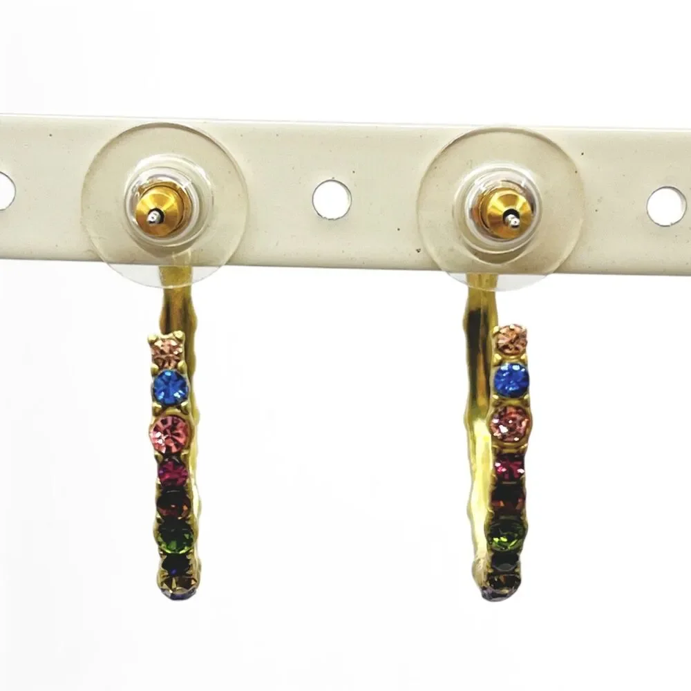 Multi Color Rhinestone Hoops Earrings Gold Tone Colorful Pierced Fashion Jewelry